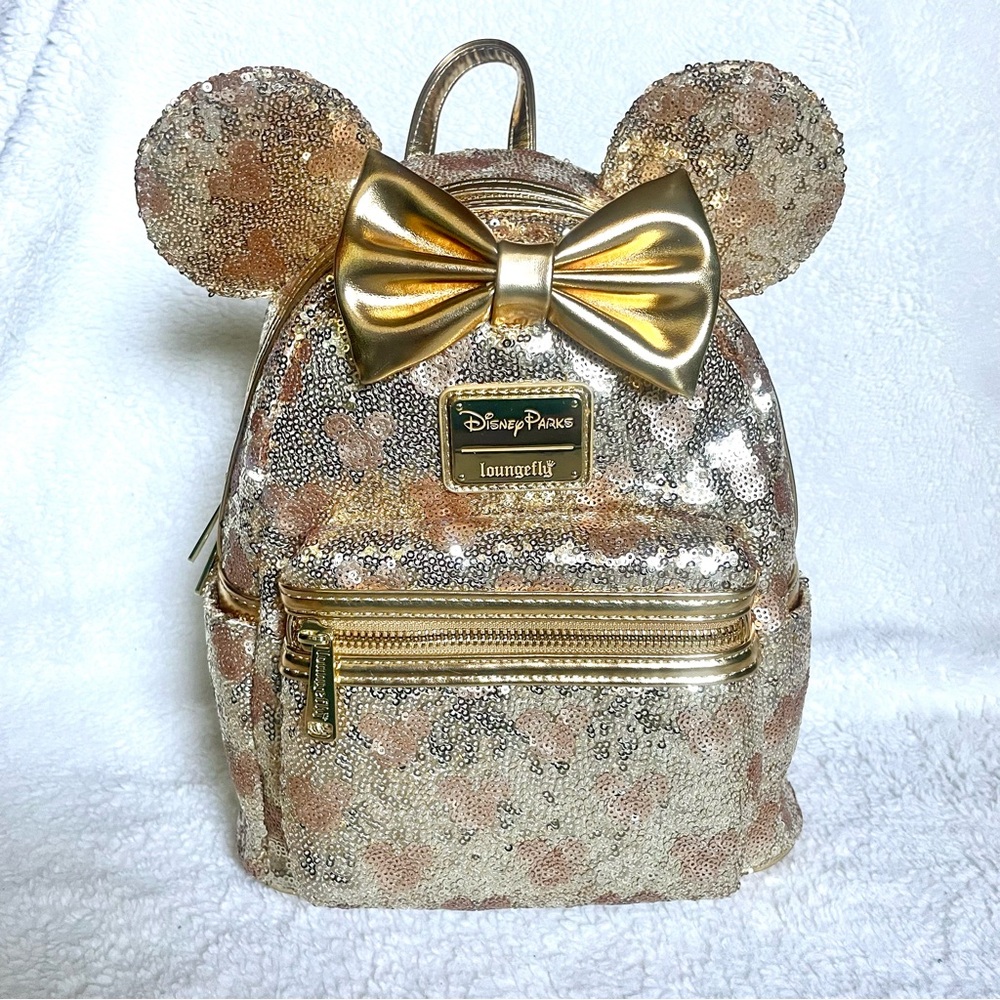 Disney Parks x Loungefly Minnie Gold Sequin Hidden Mickey Mini Backpack
